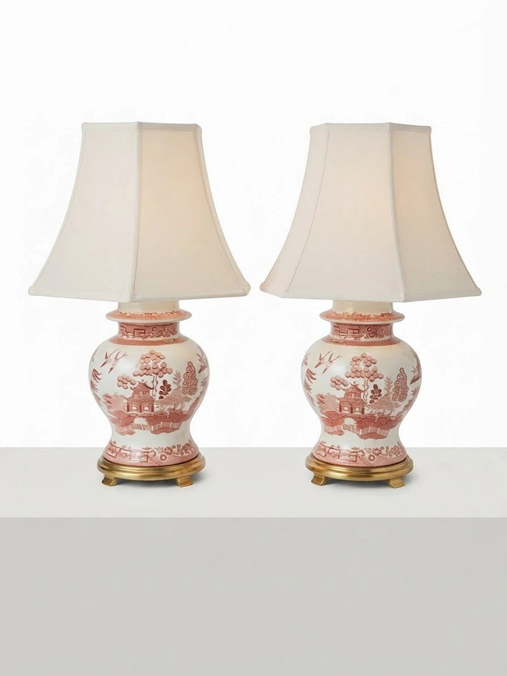 Spode Red Willow F2040 Pair Ginger Jar Ceramic Table Lamps Made in England VNTG